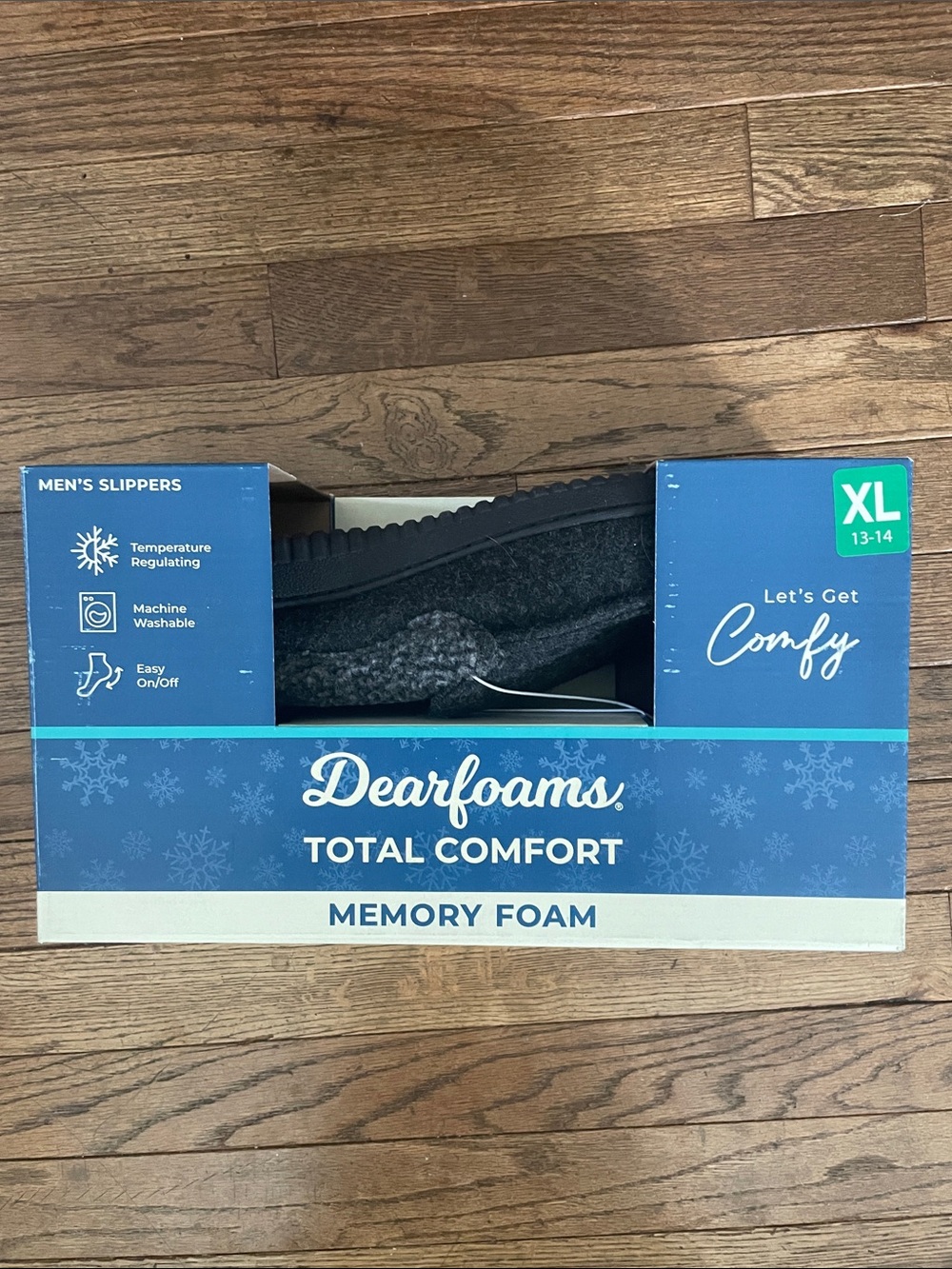 NWT dearfoams Men's Memory Foam Slippers in Dark Gray